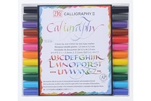 Kuretake ZIG Calligraphy Pens, 12 Colors set, 2mm. 3.5mm Dual Tip Markers, Made in Japan, TC-3100/12V