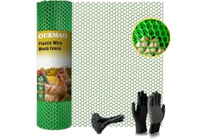 OUKMAO Chicken Wire Mesh Roll 6m Poultry Breeding Netting Plastic Mesh Fencing Garden Balcony Fence Mesh for Poultry, Dogs, Rabbit, Animal Barrier, Floral,Snake Barrier & Gardening (Green, 40cm x 6m)