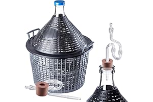 KADAX Lot de ballons en verre de 10 l, avec panier en plastique et accessoires de fermentation, bouchons en caoutchouc, tubes de fermentation, ouverture étroite, ballon à vin, bouteille, bouteille en