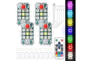 FRESUM 4 Stück Drahtloses Auto LED-Blitzlichter Akku mit Fernbedienung, Kabellose Led Lichter Auto 7 Farben Hochhelle Blitzleuchte Antikollisionslichter für Motorrad, Auto, Drohne, LKW