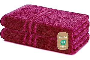 Lavea® 2 Teli Doccia 70x140 cm in Spugna di Cotone 100% Morbidi e Assorbenti, per Casa Hotel Spa – Asciugamano da Bagno Grande – Bordeaux