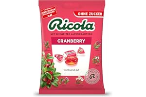 ‎RICOLA Ricola Cranberry, 75g Beutel Original Schweizer Kräuter-Bonbons mit 13 Alpenkräutern und erfrischend-fruchtiger Cranberry, zuckerfrei, 1 x 75g, vegan