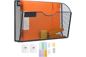 PLSOPPKG 1 Tier Hanging Wall File Holder, Metal Mesh Magazine Rack, A4 Wall Pocket File Holder, Mail Organiser Magazine Storage Rack, Wall Mounted File Organizer, Black