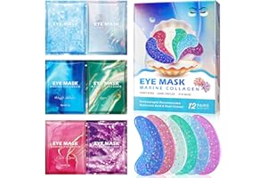 NUEDSFXO Augenmaske mit Natürlichen Marine -Kollagen & Hyaluronsäure, Eye Pads für Geschwollene Augen, Eye Patches,Anti-Aging Augenpads Gegen Augenringe Entfernen, Reduzieren Falten (12 Paar)