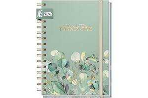 Häfft® Calendario internazionale 2025 A5 "Minty Leaves" con rilegatura a spirale in: EN/FR/IT/ES - organizzatore - sostenibile e climaticamente neutrale