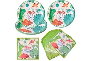 AINIUNIU 30 PCS Dino Jetable Vaisselle de Fête - 20 Serviettes Dinosaures + 10 Assiettes en Carton Dinosaure - pour Enfants - Assiette Dinosaure Anniversaire Garcon Decor, Funny Gift
