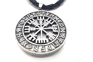 AB Viking Crafts Vikings Vegvisir Pendentif boussole viking avec collier en cuir dans une pochette à bijoux, taille unique, Métal, Pas de gemme