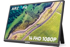 ARZOPA Monitor Portatil, 14.0" de 1920×1080 FHD IPS Pantalla Portátil Monitor con Una Sola Varilla, Soporte HDMI/Type-C/USB-C, de Protección Ocular, para Computadora Portátil/PC/Mac/PS3/4/5/Xbox