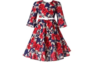 BONNY BILLY Vestido Niña Fiesta Boda Ceremonia Estampado Floral Vintage con Cinturón