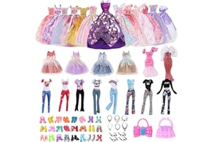 XERTEAM Ensemble de 28 vêtements pour poupées Filles, Accessoires pour poupées, Robes de mariée, Robes de soirée, Costumes Tendance, Chaussures, Colliers, Sacs à Main, Style poupées de 11,5 Pouces（aléatoire）