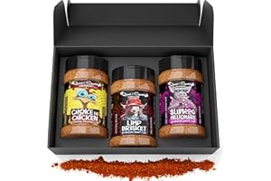 BBQ Rubs Gift Set by Quasi & Squatch - MEAT POWDERS - Smoky Dark Cherry (Pork) Juicy Pineapple (Chicken) & Peppery Red Wine (Beef) | Gourmet Spices for Grill, Smoker & Gifts for Men | Large Jar 3-Pack
