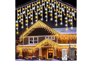 LaiTeny Icicle Outdoor Christmas Lights 10M - Warm White LED Xmas Icicles Light Outside Lighting Connectable House Lights 8 Mode Remote