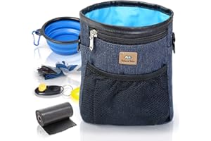 Bella & Balu Bolsa de Entrenamiento para Perros + Bebedero Plegable + Clicker + Bolsas para excrementos + Juguete de Cuerda – Práctica Bolsa para chucherías de Perro(Vaquero)