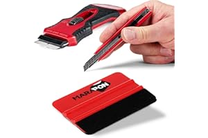 MARAPON® Set Spatola per Pellicole Adesive con Rivestimento in Feltro con Taglierino e Raschietto Silicone - Per Pellicole per Vetri Finestre - Anche per Pellicole in Carbonio o Alcantara