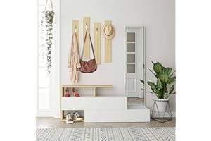 Dmora Mobile da Ingresso Himalia, Entratina Appendiabiti, Composizione per atrio, Consolle portaoggetti Multifunzione, 137x35h55 cm, Bianco e Rovere