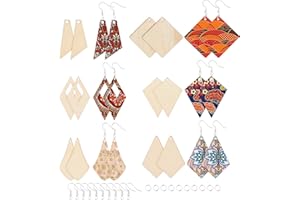 PH PandaHall 60pz Orecchini in Legno Non Finiti 6 Stili Vuoti Orecchini Pendenti in Legno Naturale con 60pz Ganci per Orecchinis Argento e Anelli di Salto per Creazione di Gioielli Fai Da Te