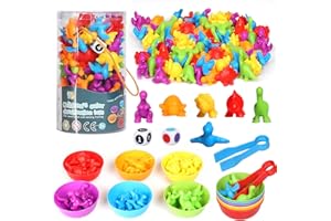 SAMISO Juguetes Montessori,48 Piezas Juguetes de Dinosaurios para Contar con Tazas y Pinzas,para Aprender a Contar Colores Habilidades motoras Finas,Juguetes Educativos para Niños 2 3 4 años
