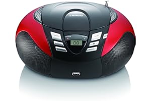 Lenco SCD-37 USB Stereo Boombox, Radio FM, CD/MP3-Player, USB 2.0, Rosso
