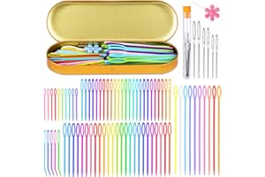 Doxiru 84 Stück Nähnadeln aus Kunststoff, 70 Kunststoff-Nähnadeln und 6 stumpfe Nadeln, Nähnadel, Sicherheits-Stricknadel mit Aufbewahrungsbox für DIY-Nähen, handgefertigtes Bastelnadelprojekt
