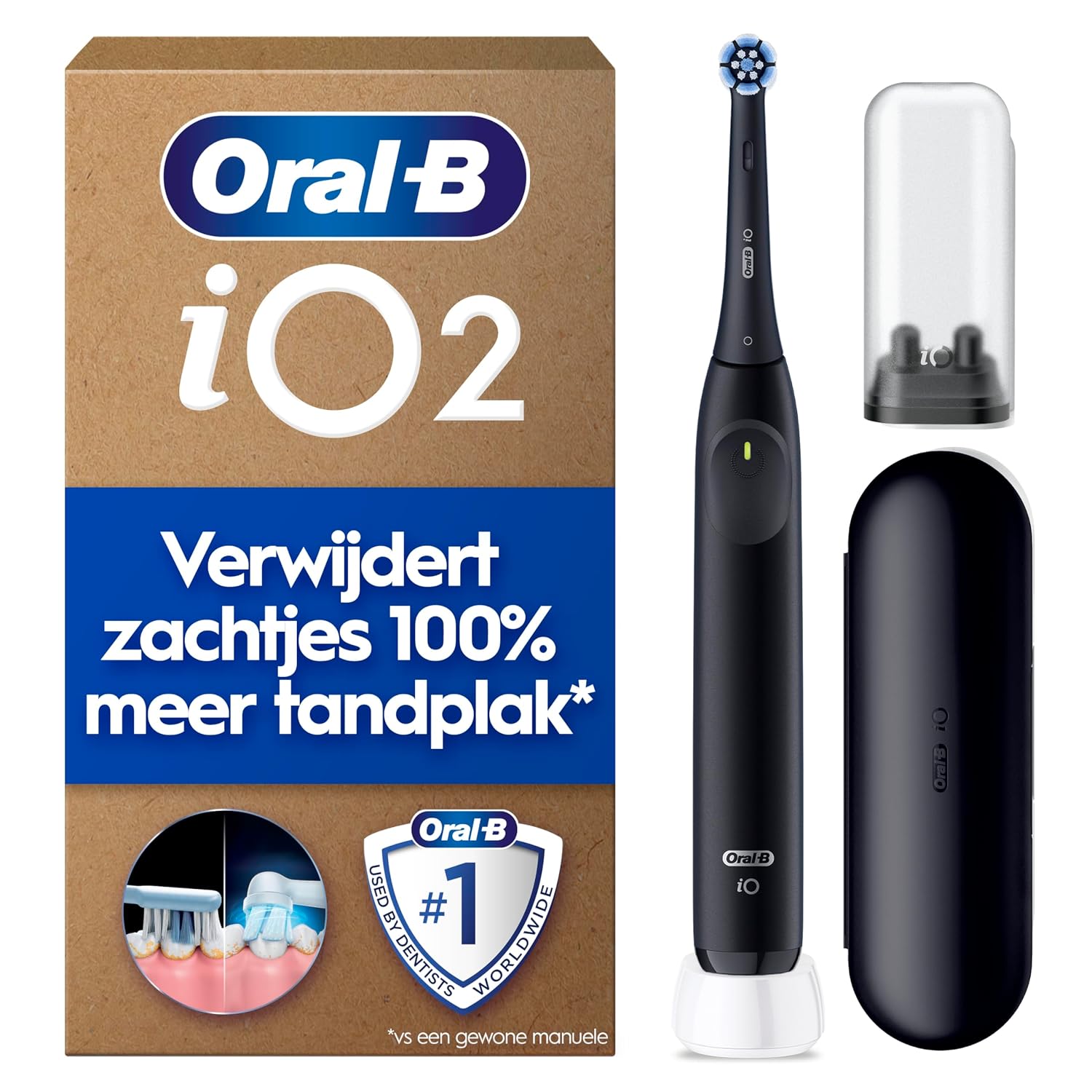 Oral-B iO2 Night Black Elektrische Tandenborstel, 1 Opzetborstel, 1 Reisetui, 1 Navullingenhouder