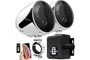 Aileap MX150 Moto Sistema Audio Amplificatore con AUX, USB, Radio FM, 4 Inch Gamma Completa Impermeabile Bluetooth Altoparlanti Stereo, Adatto per 1-1.5 in. Manubrio Moto ATV UTV (Chrome, Al Netto)