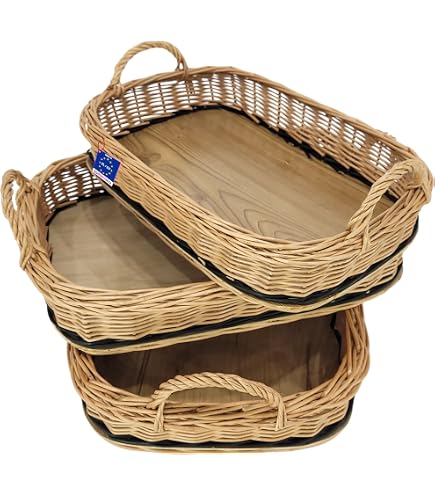 KaWu Weidentablett Mit Griffen – Handgeflochten, Rustikal, 55x38x18 Cm, Mit Stoffeinlage
