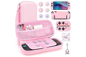 innoAura 14 en 1 Funda switch 2 para NS Switch 2 (2025), Switch 2 Case con funda de transporte, protectora, fundas para pulgares, protector de pantalla, colgante y pegatina, Rosa