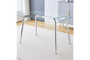 Hallowood Furniture Cullompton Small Dining Table, Glass Top Table with Chrome Metal Legs, 4-6 Seater Dining Table, Kitchen Table, Home and Café Rectangular Dining Table (120x70cm)