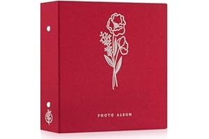 Lanpn Album na zdjęcia, lniany, rozmiar XL, 1000 kieszeni, pomieści zdjęcia poziome i portretowe w rozmiarze 10 x 15 cm, czerwony
