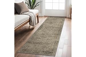 BEIMO Tapis de Salon 60x150CM Oriental - Tapis Vintage à Poils Courts de Chambre Adulte Tapis Dessin Antidérapant Brun