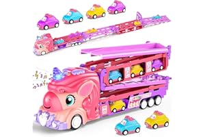 JOFUNI Unicorn Gifts for Girls, Unicorn Toys Transport Truck with 6 Mini Car, Unicorns Toy Cars for 2 3 Year Old Girls, Toddler Toys for Girl 2-3