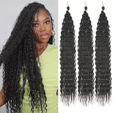 30 Inch Ocean Wave Crochet Hair 3 Packs Natural Black Bohemian Twist Crochet Braids Hair Extensions Long Deep Wave Crochet Hair Synthetic for Women #1B