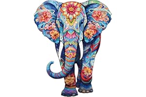 CHARMIBLE Puzzle in Legno per Adulti - 210 Pezzi, Elefante, 27,3 x 34 cm - Irregolare e Unico, a Forma di Animale - Con Confezione Regalo