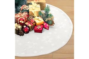 ibell Falda para Arbol de Navidad de 90cm, Cubre Pie Árbol de Navidad con Lentejuelas de Copo de Nieve, Tapete Arbol Navidad para Decoraciones de Fiestas Navideñas