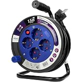 Miratic Cable Reel with 4 Sockets 2P+T (Schuko) &ndash; Extension Plug &ndash; Electric Extension &ndash; Reel with Metal Support, Cable H05VV-