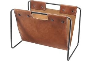 Kobolo Zeitungsständer, 37x24x27 cm, braun, Kunstleder & Metall, moderner Zeitschriftenhalter im Industrial Look, Organizer für Zeitungen, Magazine & Bücher, dekorativ und funktional