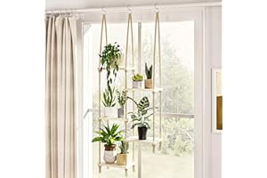 Bamworld Étagères à suspendre pour plantes d'intérieur en bois - Étagère murale pour rebord de fenêtre - Support pour plantes d'intérieur - Décoration de salon - Décoration de jardin bohème