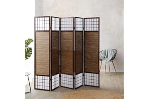 Homestyle4u 1798, wariant parawan 3, 4, 5, 6-częściowy, brązowy, bambusowy, ochrona przed wzrokiem (brązowy, 5-częściowy)