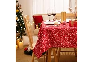 Deconovo Tovaglia Natalizia Rettangolare Impermeabile in Tessuto Antimacchia Trasparente per Tavolo 130x220cm Rosso