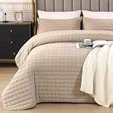 Qucover Quilted Bedspreads for 150/180 Bed, 100% Cotton Bedspread, Cover | 3 Pieces Bedspread for Bed 269 x 243 cm with 2 Pil