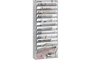 TQVAI 14 Compartiments Métal Porte Revue Mural Porte Documents A4 Organisateur De Bureau Rangement Papier Dossier Suspendus, Argent