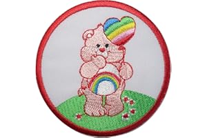 ELLU Care Bears Rainbow Pink Cheer Bear Patch Iron On Sew On Heart Embroidered Badge