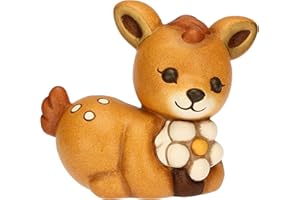 THUN, Cerbiatto Amy con Fiore in Ceramica, Versione Piccola, Linea AbbracciAMI, Mini Cerbiatto da Collezione, Idea Regalo per Natale, 9.9 x 5.4 x 8.5 cm