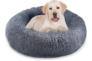 Whome Donut Dog Bed Large - Round Warm Cuddler Soft Fluffy Pet Beds for Dogs - Anti-Anxiety and Better Sleep - Anti-Slip Bottom - Machine Washable (80CM * 80CM, L, Dark Grey)