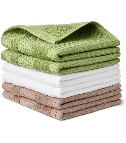 Top Towel Set 3 Strofinacci Da Cucina In Spugna 100% Cotone – 50x50 Cm, Jacquard MAUI, Lavabili, Fatti In Spagna