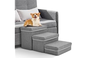 Scale per Cani, Couleeur Antiscivolo Spugna Schiuma Morbida Scaletta per Gatti Scalini Divano Letto Con Copertura Lavabile E Fondo Antiscivolo (3 Gradini)