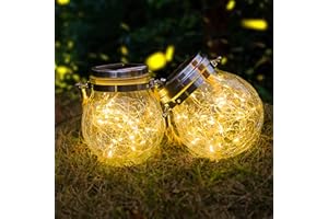 [2 Pack] Lámparas Solares para Jardín, ZVO 30 LED Linterna Solar Exterior, Luces de Vidrio para Colgar, Masón Hada Jardín IP65 Impermeables para Decoración Bodas/Patio/Céspedes/Vallas (Blanco Cálido)