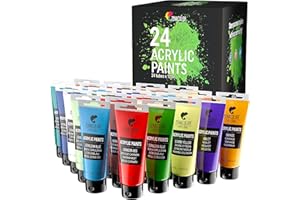Zenacolor Set of 24 Acrylic Paints, 24 x 120 ml Tubes, 24 Colours Paint for Canvas, Wood, Arts and Crafts, for Adults