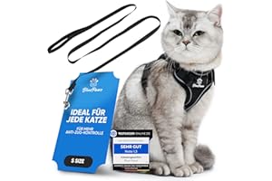 Blue Pawz Katzengeschirr mit Leine - 170cm | Katzengeschirr ausbruchsicher & hochwertig | Katzenleine mit Geschirr für Katzen | Katzen Geschirr für unvergessliche Momente (S), Schwarz