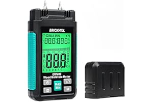ERICKHILL Medidor de Humedad de Madera, Detector de Humedad Tipo Pin con 7 Modos, Pantalla LCD de 2,25" con Retroiluminación de 3 Colores, Detectores de Humedad Para Madera y Materiales de Construcción.